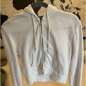 Brandy Melville white cropped zip-up sweatshirt (size: ONESIZE, fits like a S)